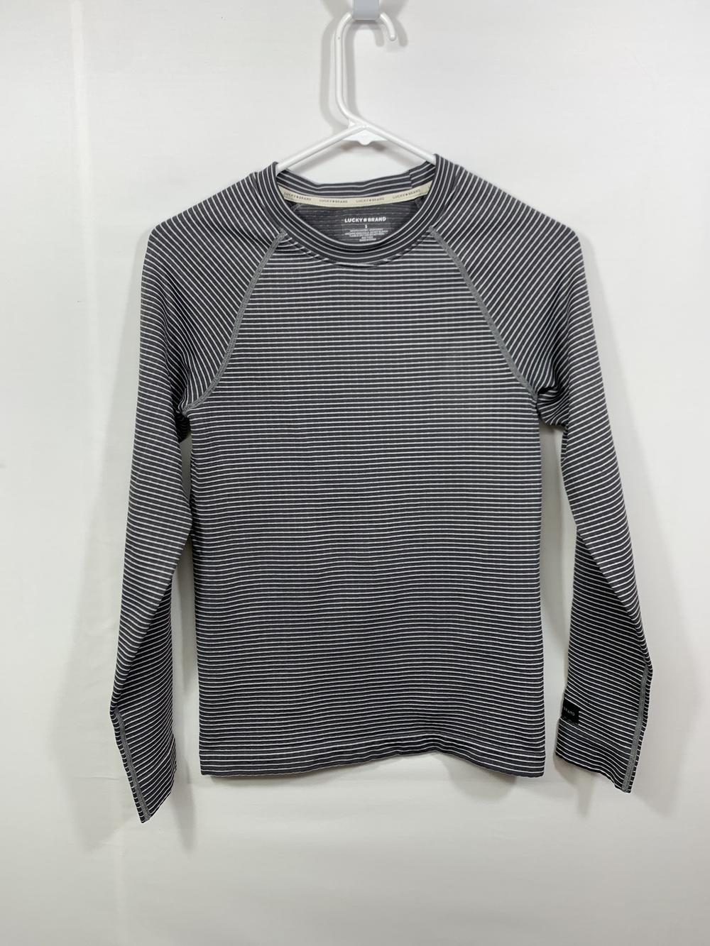 Lucky Brand Gray & White Striped Long Sleeve Top